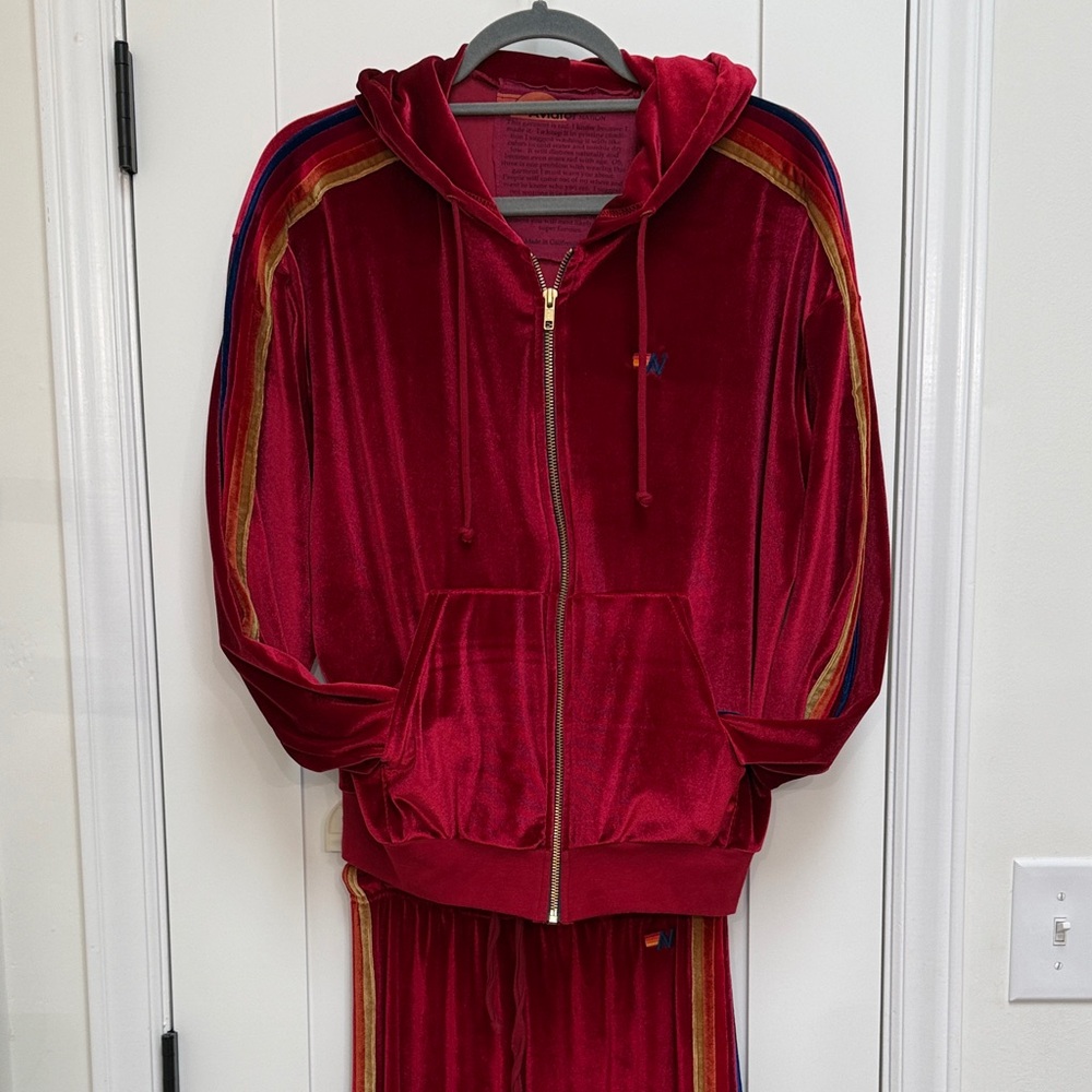 Aviator Red Velour Tracksuit